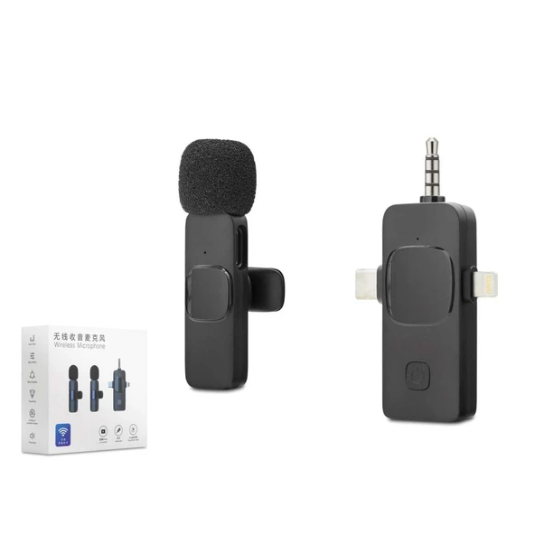 Kablosuz Mikrofon 3.5 Mm + Type-C + Lıghtnıng Siyah HDX2781 - 1