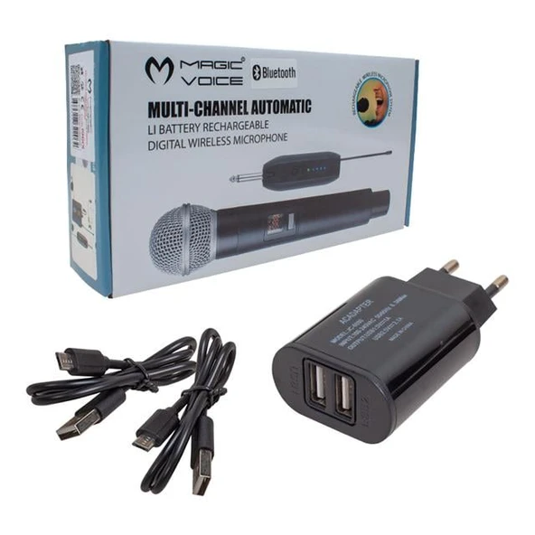 Magicvoice Mv-19601 UHF Kablosuz Enstrüman Uyumlu Bluetooth Jak Girişli İkili Mikrofon Set - 3
