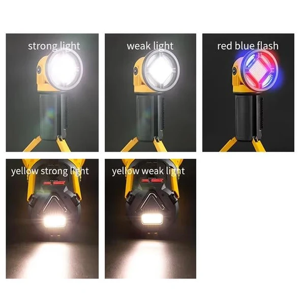 PowerMaster MX-W5164-3 Kırmızı Mavi Çakarlı COB Ledli Şarjlı Kamp El Feneri Işıldak - Resim 5