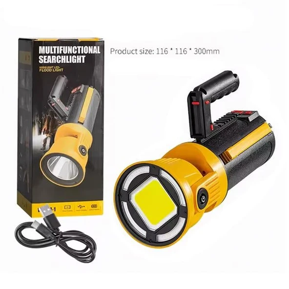 PowerMaster MX-W5164-3 Kırmızı Mavi Çakarlı COB Ledli Şarjlı Kamp El Feneri Işıldak - Resim 4