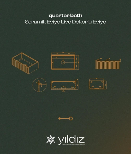 Quarter SERAMİK EVİYE Live Dekorlu Eviye 76 Cm Parlak Beyaz SİFON HEDİYE - 3