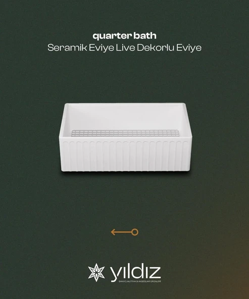 Quarter SERAMİK EVİYE Live Dekorlu Eviye 76 Cm Parlak Beyaz SİFON HEDİYE - 2