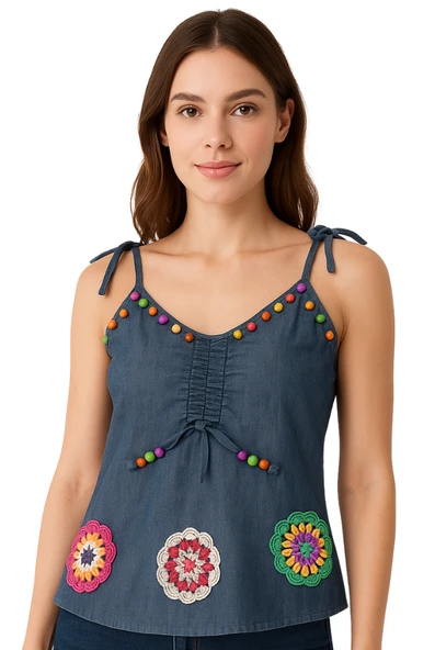 Sarı Gri Tansel (Kot)Bluz - 2