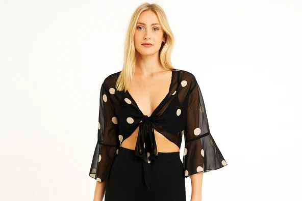 Sarı Gri Yazlık Puantiyeli Elbise Büstiyer