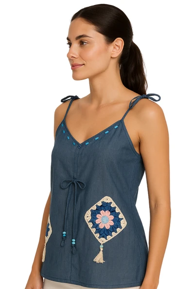 Sarı Gri Tansel (Kot) Bluz