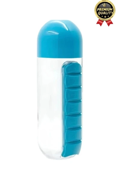 Özel Üretim Pillbox Suluk Organizer %100 BPA İçermez 7 Gün Hap İlaç Saklama Kutulu 600ml Su Matarası - 7