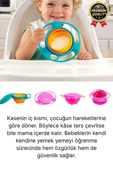 Özel Seri Kolay Temizlenir Dayanıklı Bpa İçermez 360 Derece Dönen Dökülmeyen Bebek Mama Kasesi - 2