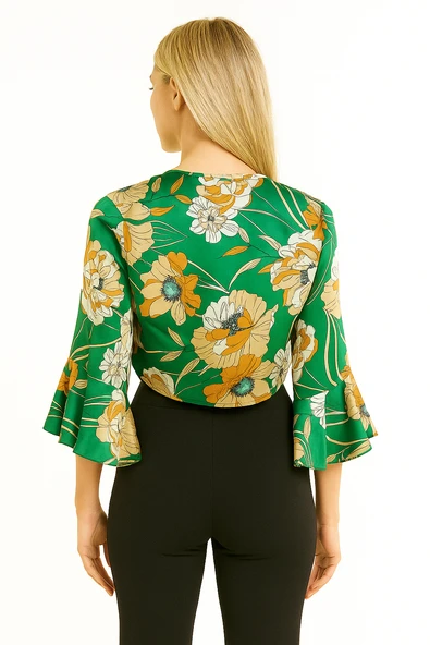 Sarı Gri Yazlık Çiçekli Bolero - 3