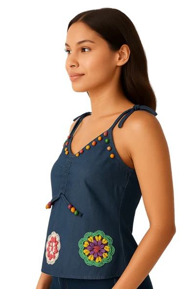 Sarı Gri Tansel (Kot)Bluz