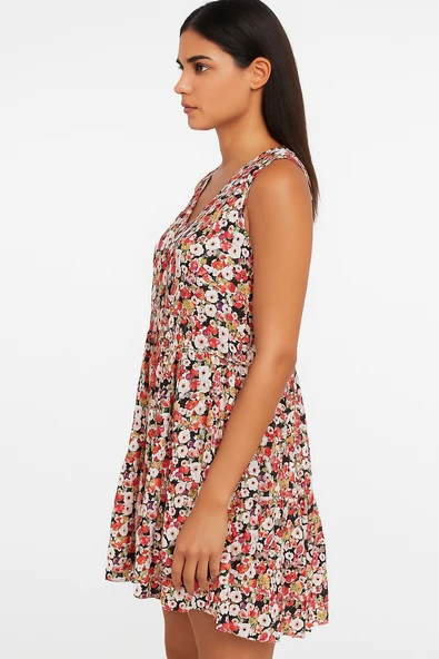 Sarı Gri Yazlık Mini Boy Elbise - 3