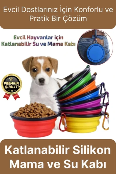 Özel Üretim Portatif Pratik Renkli Silikon Kancalı Katlanabilir Evcil Hayvan Kedi Köpek Mama Su Kabı - 1