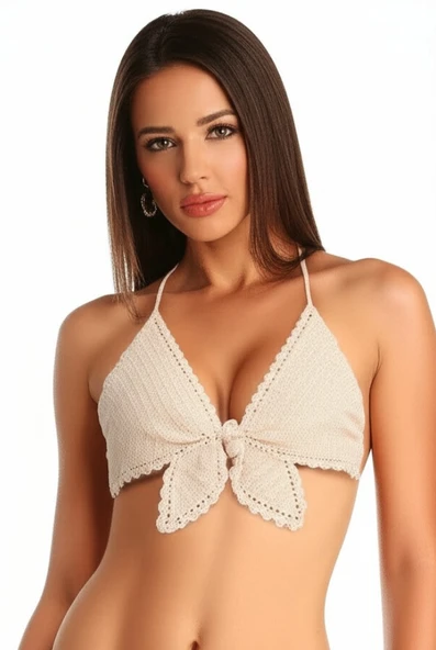 Sarı Gri Kelebek Büstiyer Beyaz