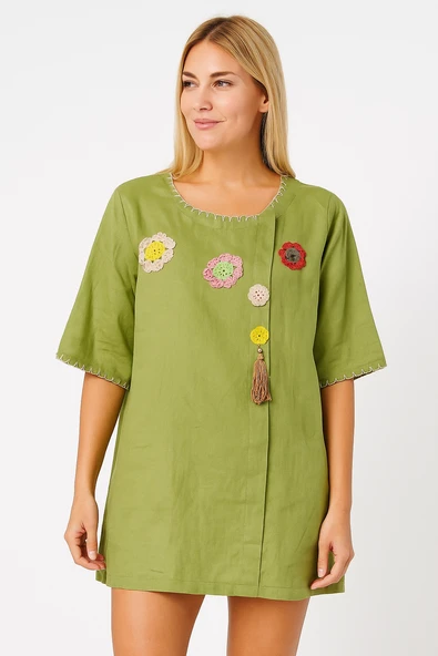 Vual (Tülbent )Mini Boy Yeşil Tunik Elbise