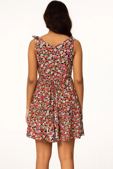 Sarı Gri Yazlık Mini Boy Elbise - 2