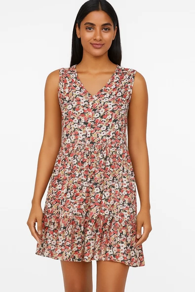 Sarı Gri Yazlık Mini Boy Elbise