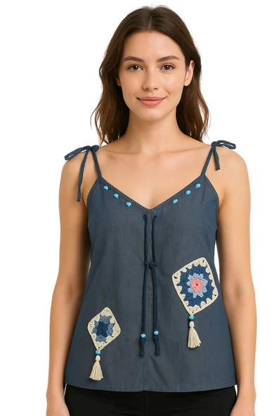 Sarı Gri Tansel (Kot) Bluz - 3