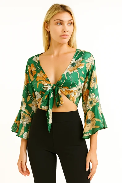 Sarı Gri Yazlık Çiçekli Bolero