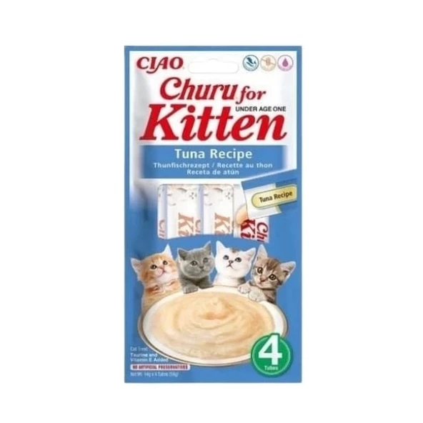 Inaba Ciao Churu Kitten Tuna Balıklı Yavru Kediler için Sıvı Kedi Ödül Maması 14 Gr 4 Adet ürün görseli 1