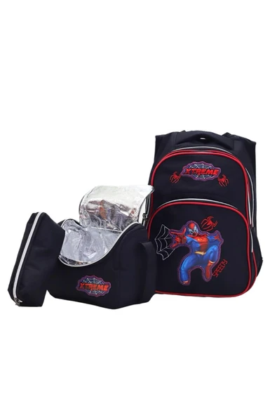 Lugmo 3 Lü Ortaokul Çanta Seti İlkokul Çantası Komple Astarlı Örümcek Adam