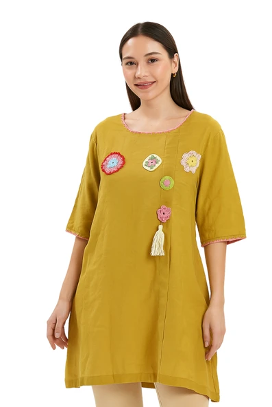 Vual (Tülbent) Sarı Tunik Elbise