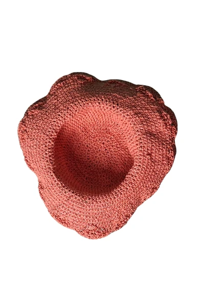 Kağıt İp El Örgüsü,Yazlık Şapka(Nar Çiçeği) - 2