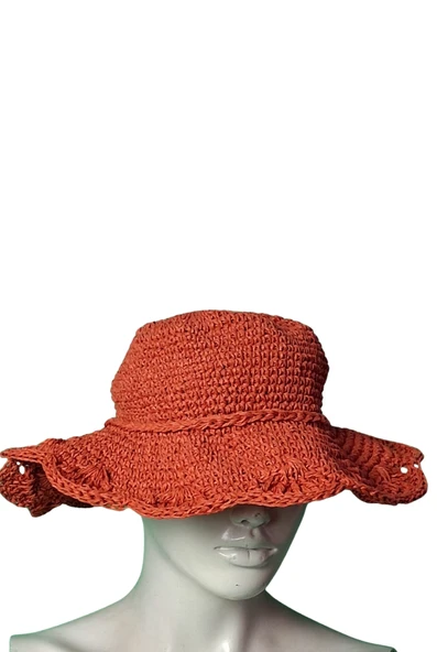 Kağıt İp El Örgüsü,Yazlık Şapka(Nar Çiçeği)