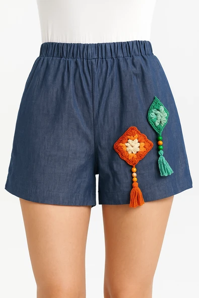 Sarı Gri Yazlık Tansel(Kot) Şort