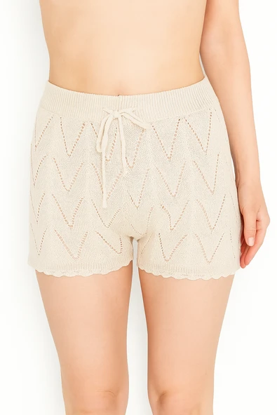 Sarı Gri Yazlık Örgü Bej Şort