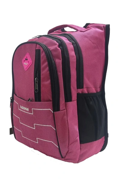 Okul Çantası 5 Cepli + Kalemlik Su Geçirmez Lise Ortaokul Çantası Pembe - Resim 2