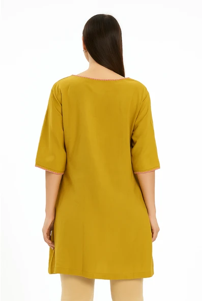 Vual (Tülbent) Sarı Tunik Elbise - 2