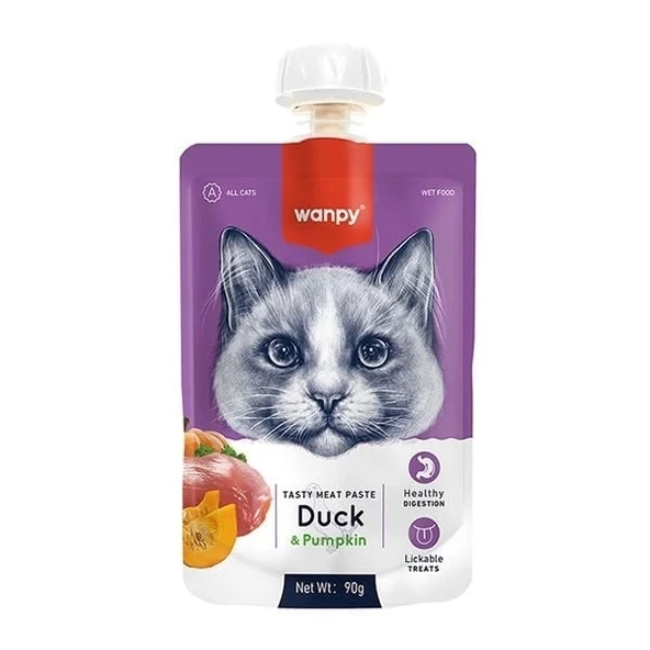 Wanpy Taze Ördekli ve Bal Kabaklı Et Ezmesi Doğal Kedi Ödülü 90 Gr - 1