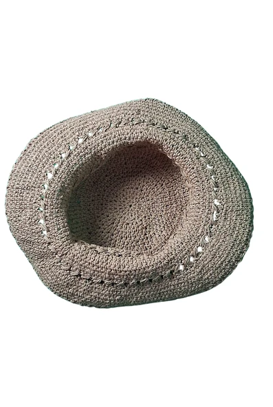 Kağıt İp El Örgüsü,Yazlık Şapka(Bej, Açık) - 3