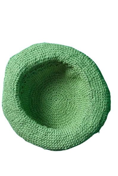 Kağıt İp El Örgüsü,Yazlık Şapka(Yeşil) - 2