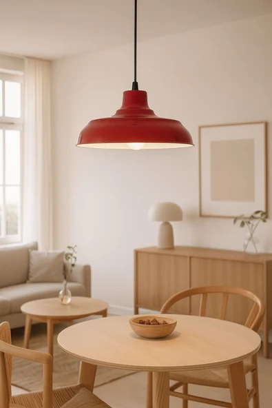 LEGACY  Çakır Kırmızı Modern Metal Salon - Mutfak - Cafe Sıvama Tekli Sarkıt Avize - Resim 3