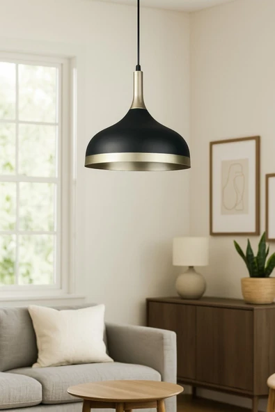 LEGACY  Cosmos Siyah Içi Gold Özel Tasarım Modern Dekoratif Cafe Mutfak Salon Sarkıt Tekli Avize (AMPULSÜZ) ürün görseli 1