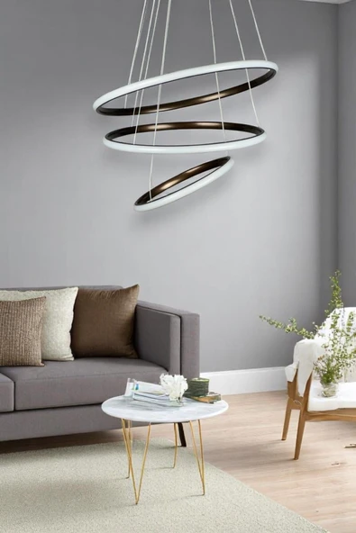 LEGACY  Rings 3'Lü Modern Tasarım Bronz Renk - Yatak Odası - Salon - Çocuk Odası - Mutfak Beyaz Ledli Avize ürün görseli