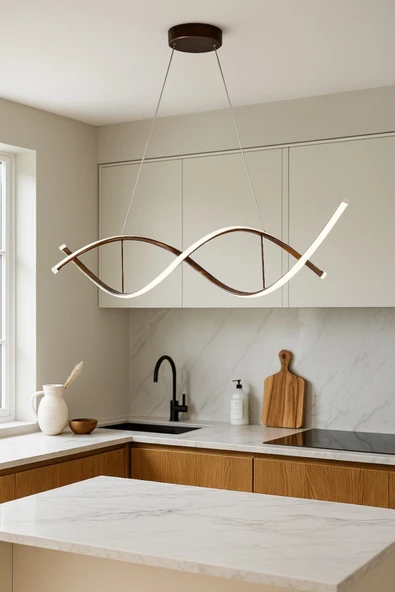 LEGACY  Lumora Kahverengi Modern Tasarım Beyaz Ledli Cafe - Mutfak - Salon 2 Li Led Avize ürün görseli