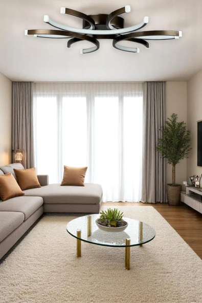 LEGACY  Levora Modern Tasarım - Salon - Mutfak - Yatak Odası Bronz Renk Beyaz Işıklı Led Avize ürün görseli