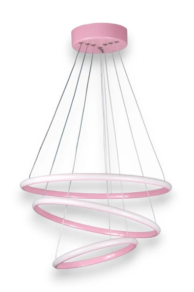 LEGACY  Rings Modern Tasarım Pembe Renk - Yatak Odası - Salon -Çocuk Odası - Mutfak Beyaz Led 3 Lü Avize - Resim 5