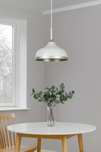 LEGACY  Cosmos Beyaz Içi Gold Özel Tasarım Modern Dekoratif Cafe Mutfak Salon Sarkıt Tekli Avize (AMPULSÜZ) ürün görseli