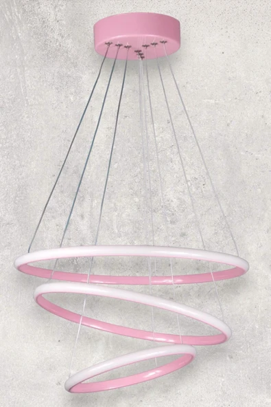 LEGACY  Rings Modern Tasarım Pembe Renk - Yatak Odası - Salon -Çocuk Odası - Mutfak Beyaz Led 3 Lü Avize - Resim 4