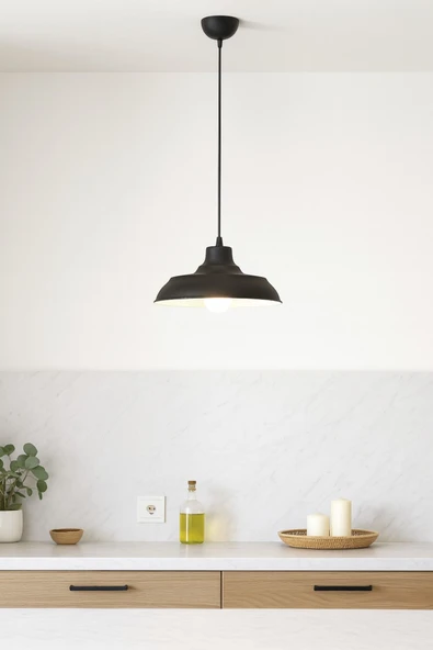 LEGACY  Çakır Siyah içi Beyaz Modern Metal Salon - Mutfak - Cafe Sıvama Tekli Sarkıt Avize - Resim 3