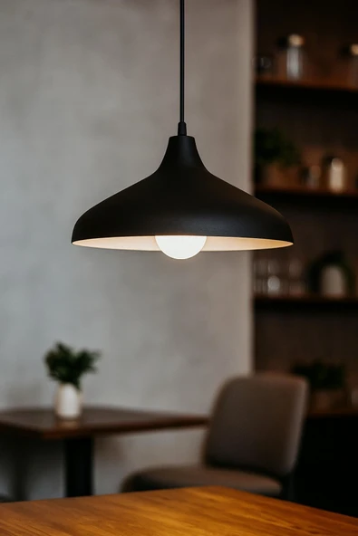 LEGACY  Nil Siyah Içi Gümüş Renk Özel Tasarım Modern Dekoratif Cafe Sarkıt Cafe - Mutfak Tekli Avize - Resim 3