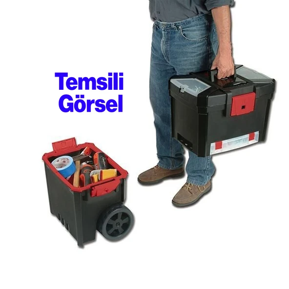 Tekerlekli Takım Çantası Plastik Organizer Bölmeli Kapaklı 2 Katlı İkili Takım Sandığı Monoblok - Resim 6