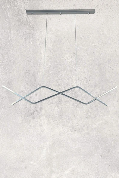 LEGACY  Utku Modern Tasarım Krom Renk Yemek Masası Üstü - Mutfak - Salon Beyaz Led 2 Li Avize - Resim 4