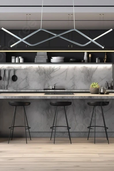 LEGACY  Utku Modern Tasarım Krom Renk Yemek Masası Üstü - Mutfak - Salon Beyaz Led 2 Li Avize ürün görseli