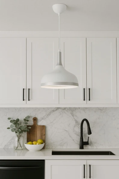 LEGACY  Cosmos Beyaz Içi Gümüş Özel Tasarım Modern Dekoratif Cafe Mutfak Salon Sarkıt Tekli Avize (AMPULSÜZ) - Resim 3