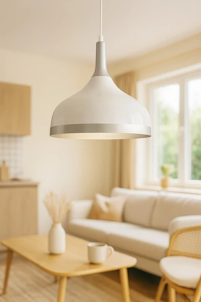 LEGACY  Cosmos Beyaz Içi Gümüş Özel Tasarım Modern Dekoratif Cafe Mutfak Salon Sarkıt Tekli Avize (AMPULSÜZ) ürün görseli