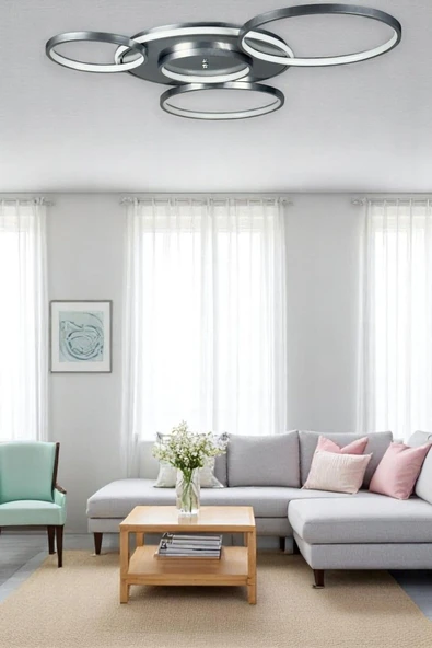 LEGACY  Yaman Modern Tasarım Gri Renk Beyaz Ledli Cafe - Mutfak - Salon Led Avize ürün görseli