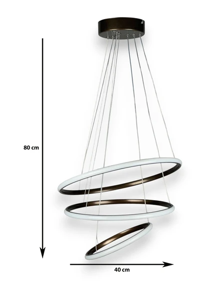 LEGACY  Rings 3'Lü Modern Tasarım Bronz Renk - Yatak Odası - Salon - Çocuk Odası - Mutfak Beyaz Ledli Avize - Resim 2